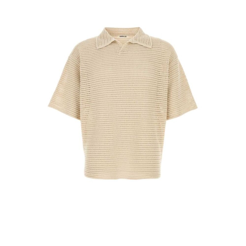 Auralee Men Sand Crochet Tussah Polo Shirt